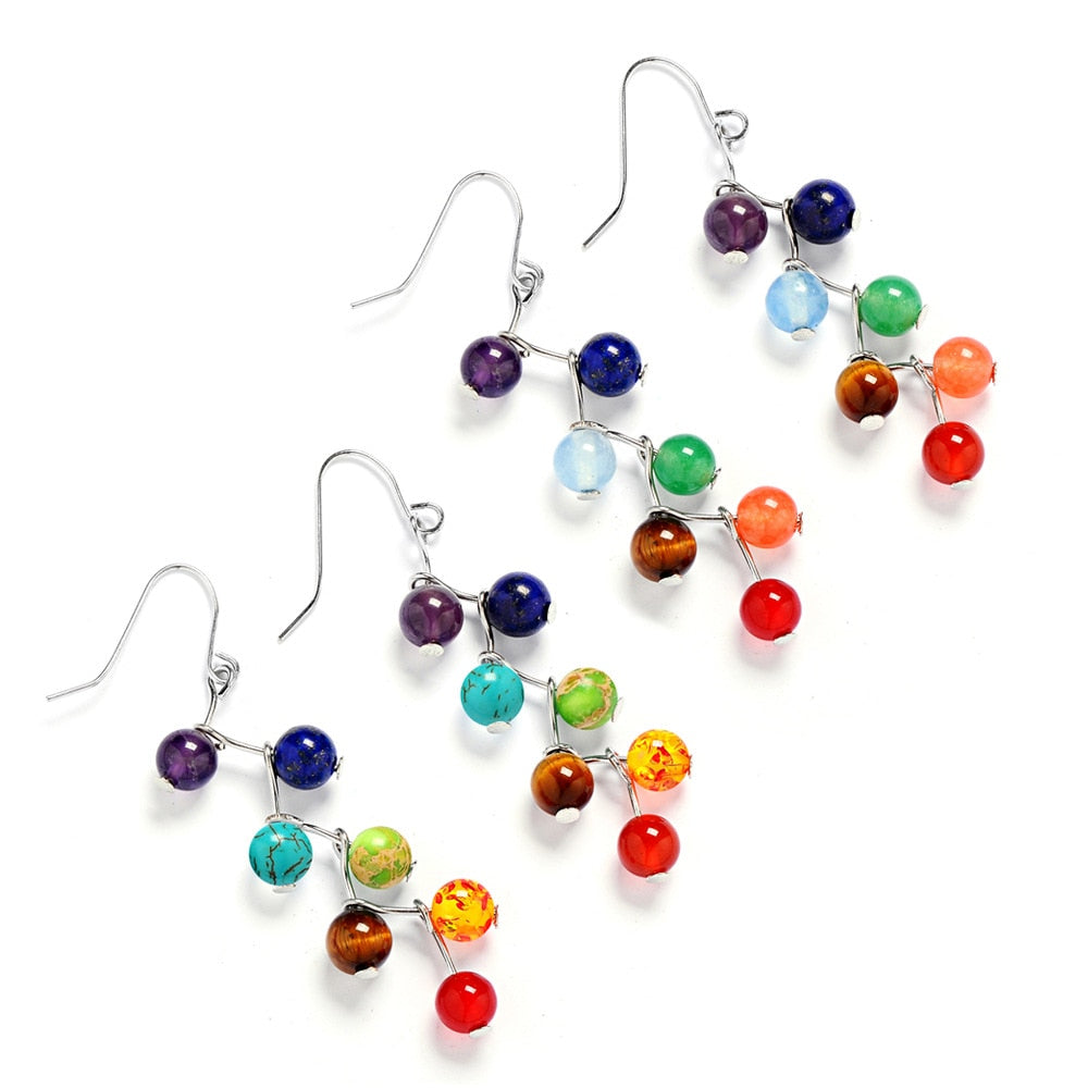 Natural Stone Yoga 7 Chakra 6mm Beads Earrings