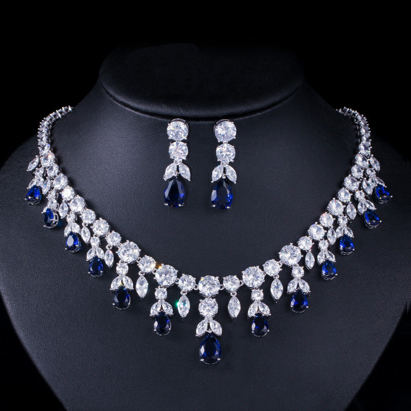 Zircons Luxury Dark Blue Women Wedding Party  Jewelry Sets