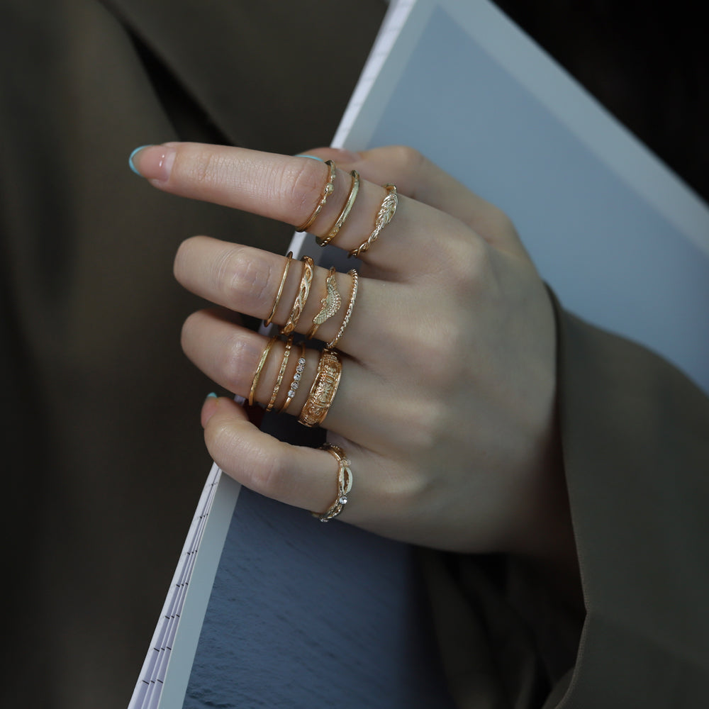 Fashion Punk Simple Design Vintage Gold Color Joint Rings Sets