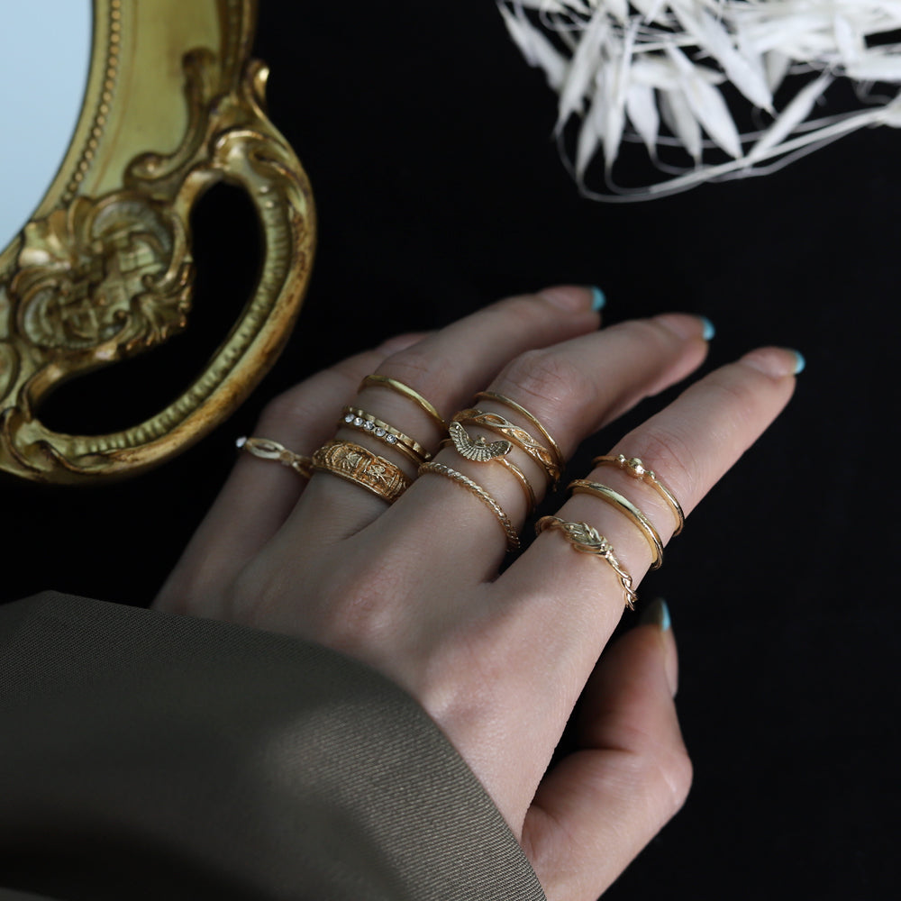 Fashion Punk Simple Design Vintage Gold Color Joint Rings Sets