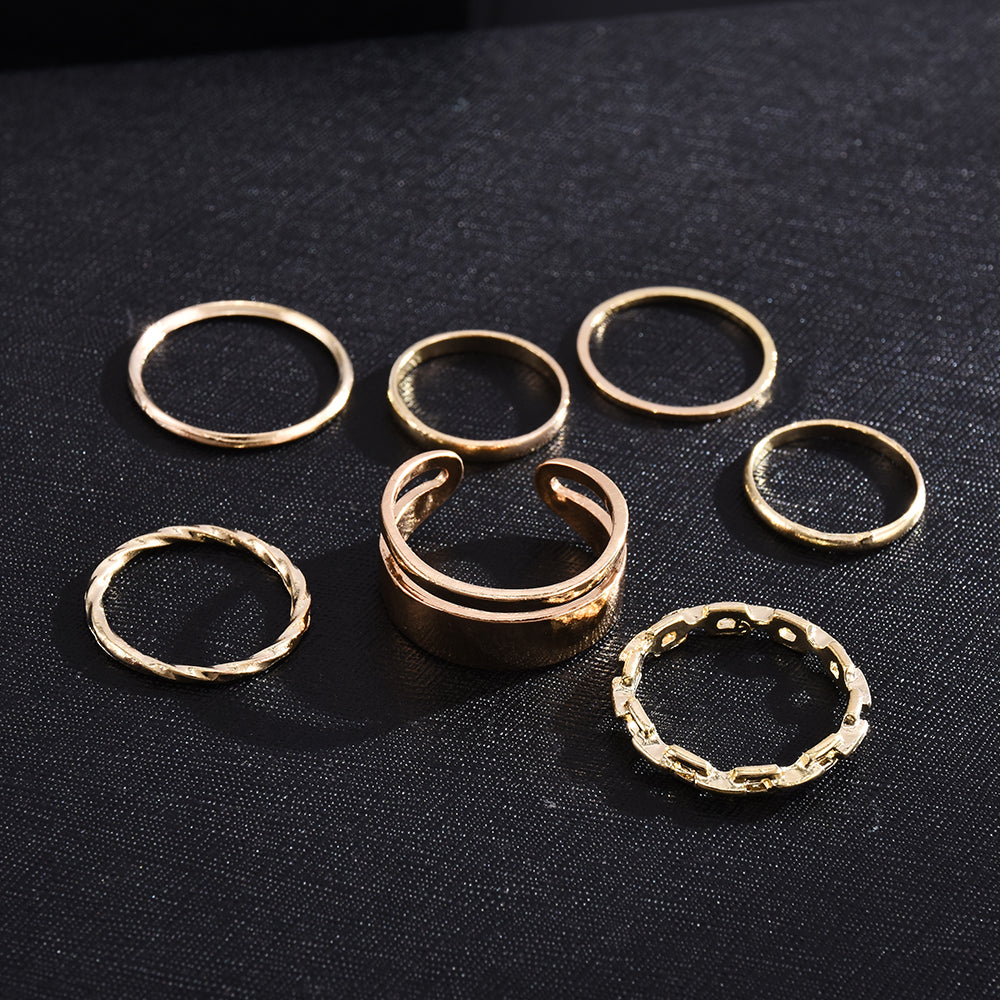 Fashion Punk Simple Design Vintage Gold Color Joint Rings Sets