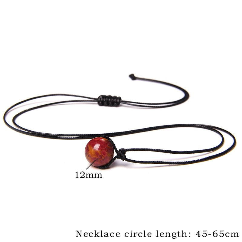 Natural Round Minerals Stone Beads Pendant Necklace