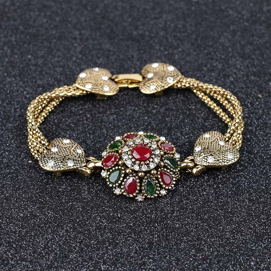 Turkey Bracelet For Women Alloy Red Resin Gold Color Bangle