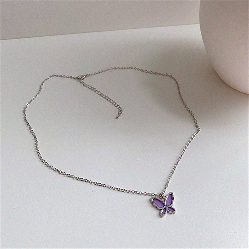 Colorful Butterfly Pendant Clavicle Neck Chains Necklaces
