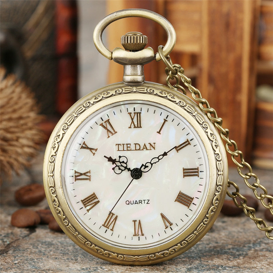 Bronze Retro Roman Numerals Display Quartz Pocket Watch