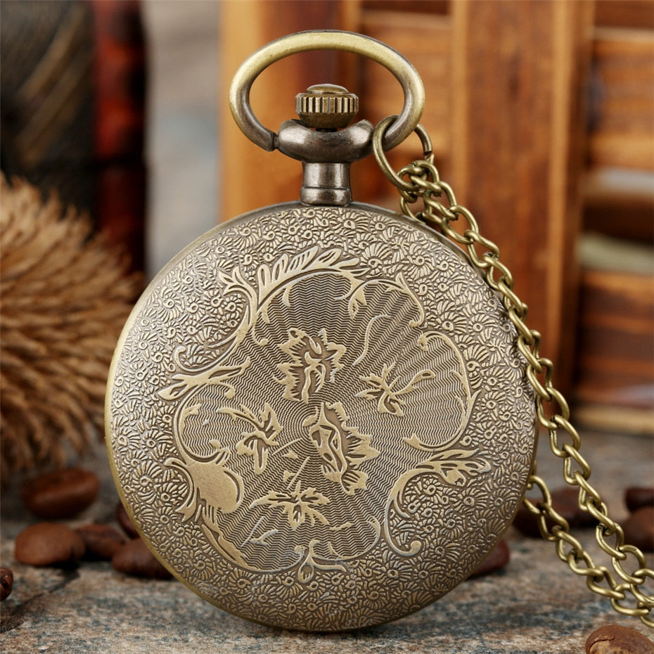 Bronze Retro Roman Numerals Display Quartz Pocket Watch