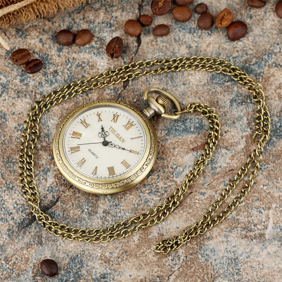 Bronze Retro Roman Numerals Display Quartz Pocket Watch