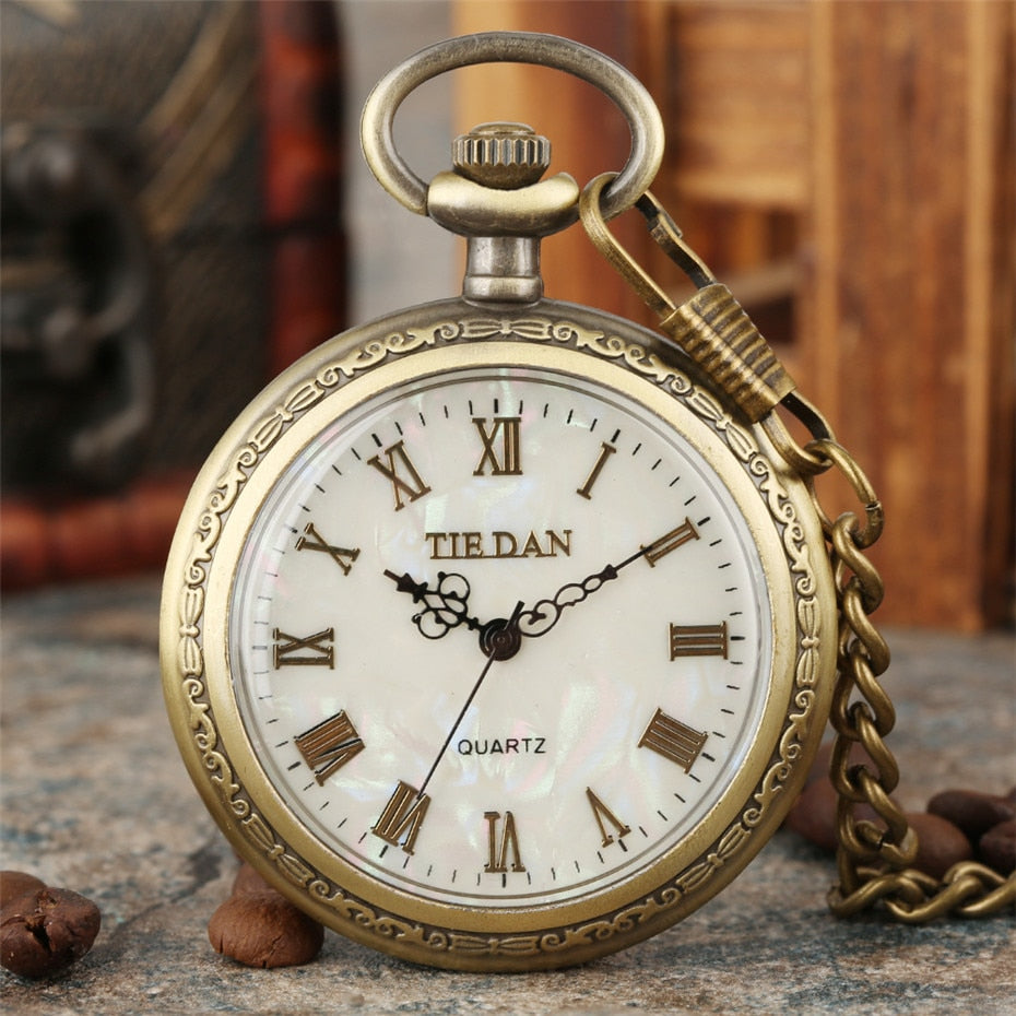 Bronze Retro Roman Numerals Display Quartz Pocket Watch