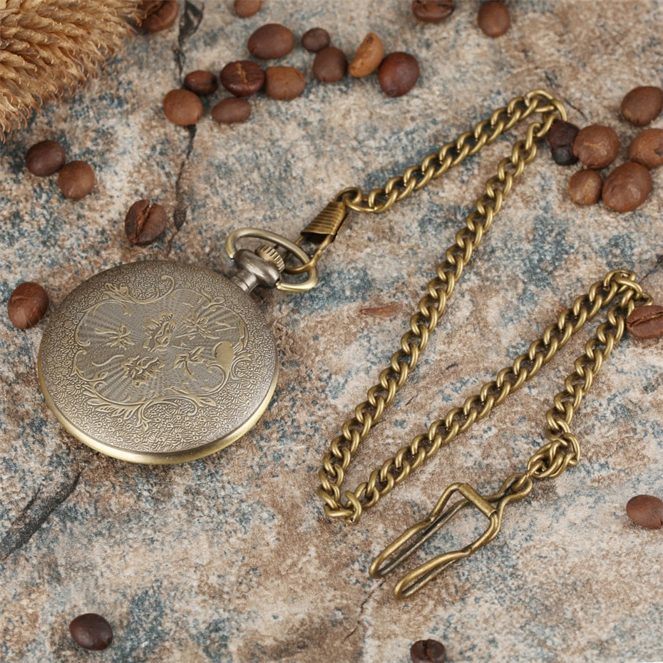 Bronze Retro Roman Numerals Display Quartz Pocket Watch