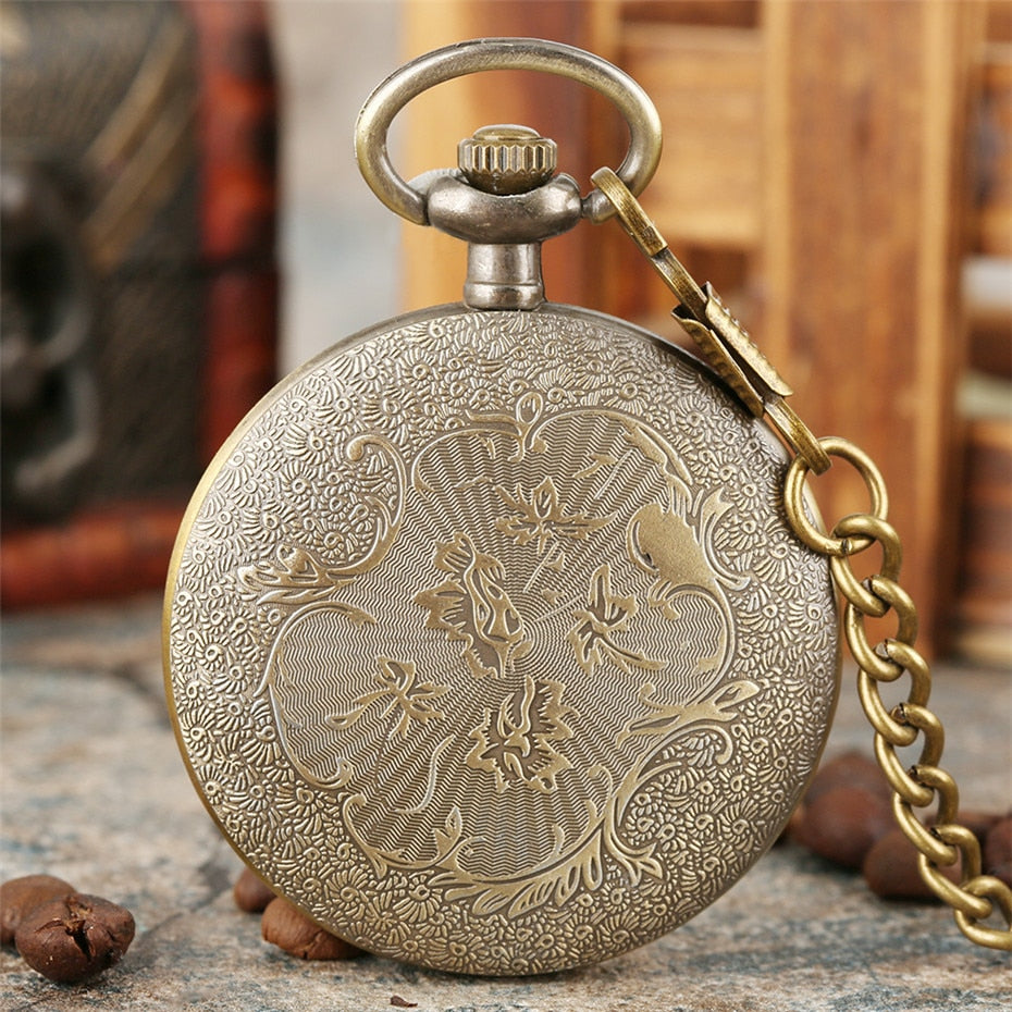 Bronze Retro Roman Numerals Display Quartz Pocket Watch
