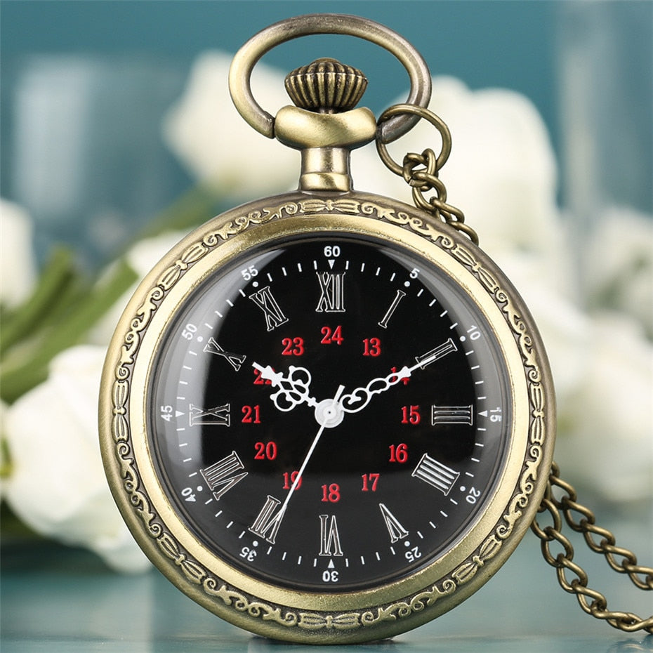 Bronze Retro Roman Numerals Display Quartz Pocket Watch