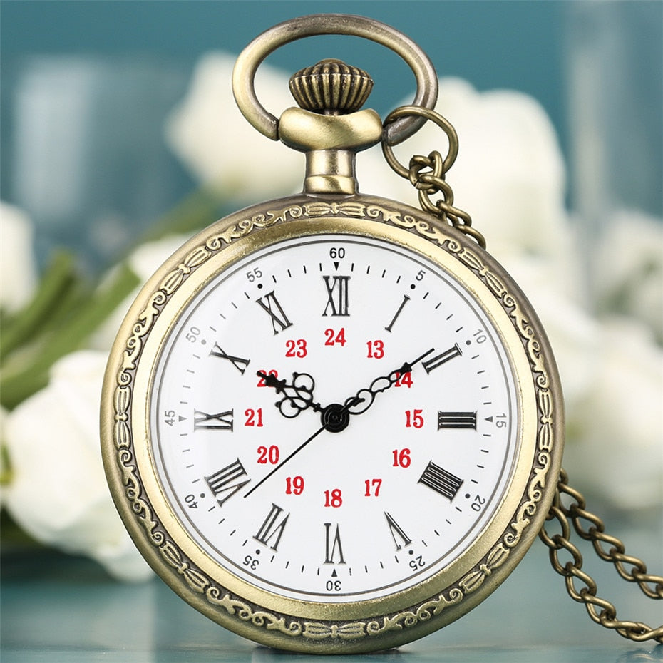 Bronze Retro Roman Numerals Display Quartz Pocket Watch