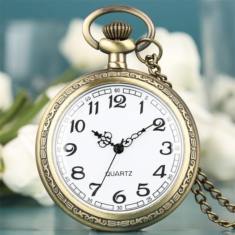 Bronze Retro Roman Numerals Display Quartz Pocket Watch