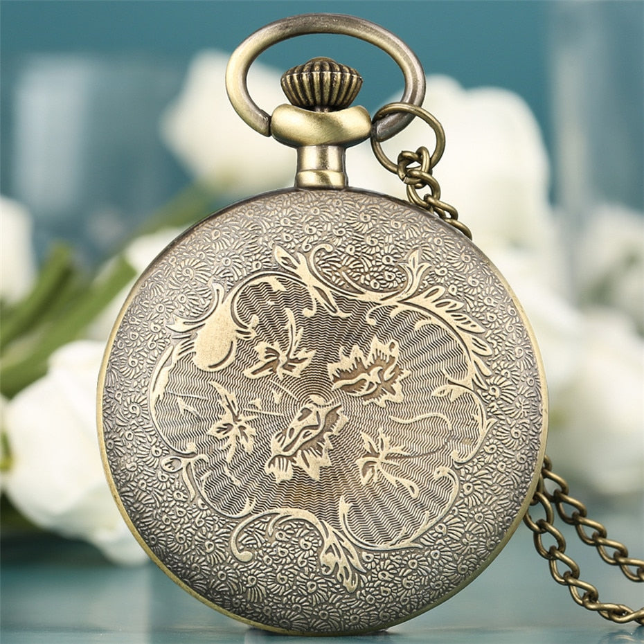 Bronze Retro Roman Numerals Display Quartz Pocket Watch