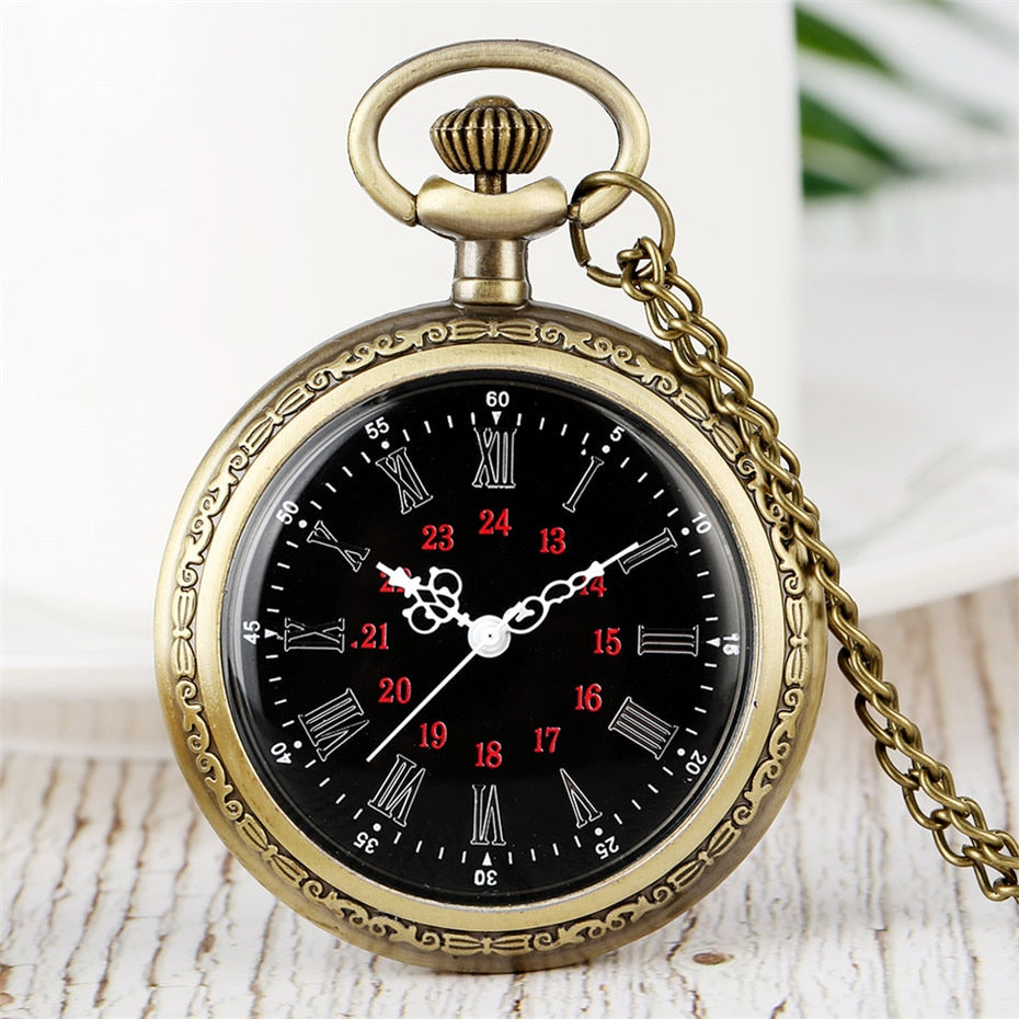 Bronze Retro Roman Numerals Display Quartz Pocket Watch