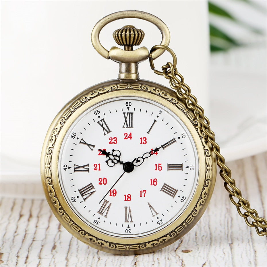 Bronze Retro Roman Numerals Display Quartz Pocket Watch