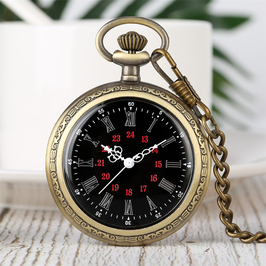 Bronze Retro Roman Numerals Display Quartz Pocket Watch