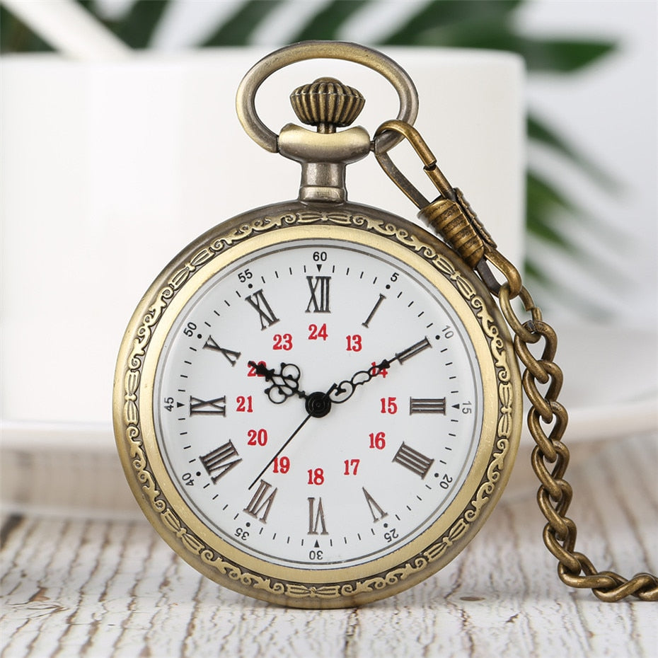 Bronze Retro Roman Numerals Display Quartz Pocket Watch