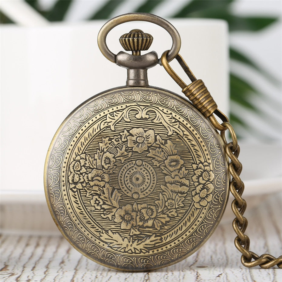 Bronze Retro Roman Numerals Display Quartz Pocket Watch