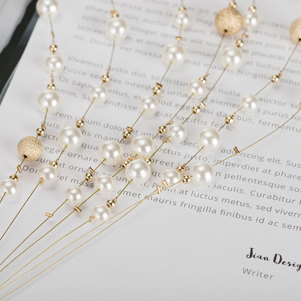 New Fashion Gold Multi Layer Chains Imitation Pearl Jewelry Sets