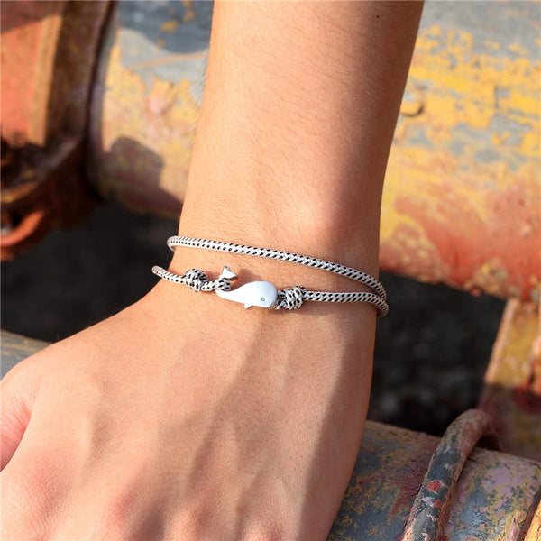 Pulsera de ancla de cola de ballena con cordón de paracaídas para acampar estilo marino