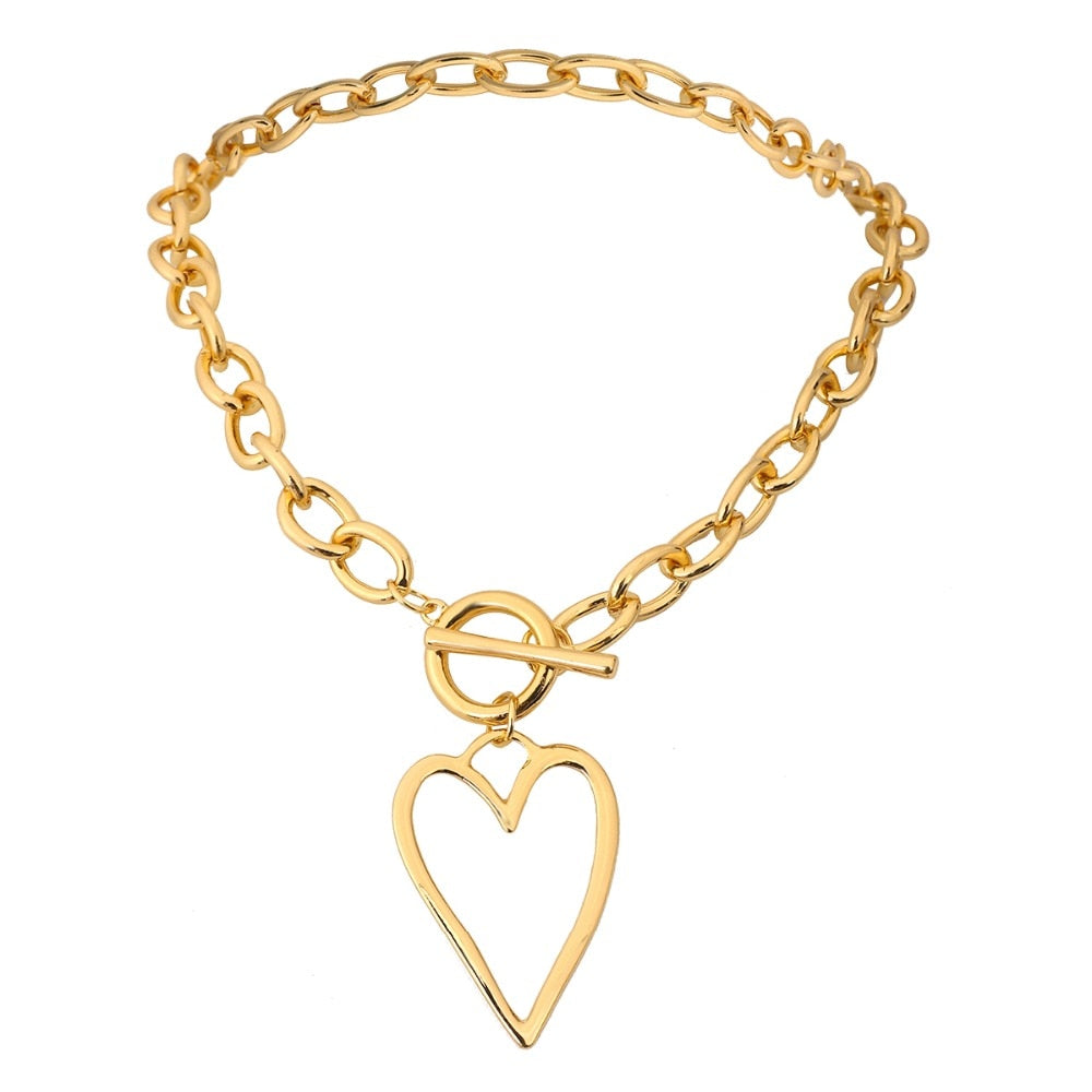 Punk Gold Color Bih Hollow Heart Pendant Necklace