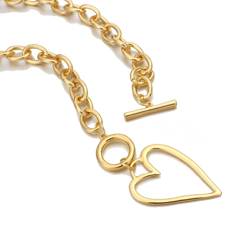 Punk Gold Color Bih Hollow Heart Pendant Necklace