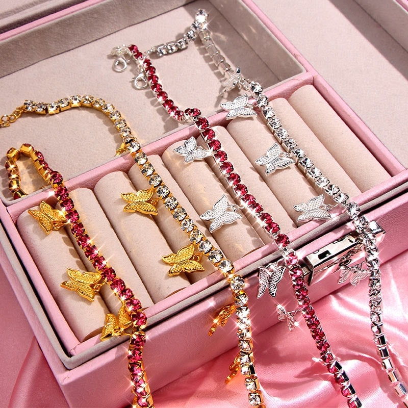 Shining Crystal Tennis Butterfly Choker Necklaces