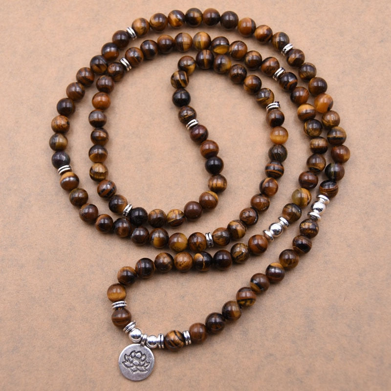 8mm Tiger Eye Stone Beads Tibetan OM Strand Bracelet