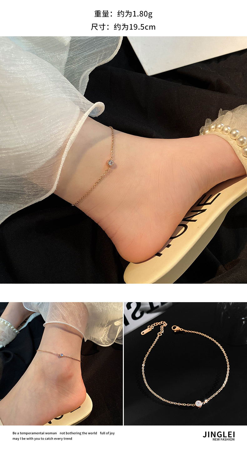 Classic Roman Numeral Circle Titanium Steel  Anklets For Woman
