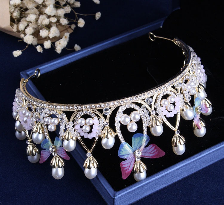 Baroque Cute Romantic Pink Blue Butterfly Crystal Bridal Jewelry Sets