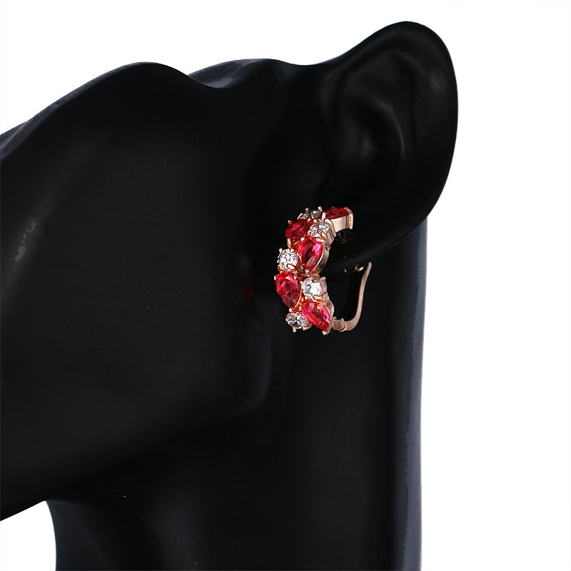 Luxury Rose Gold Color Earrings Flash CZ Zircon Ear Studs 12 Colors Earrings