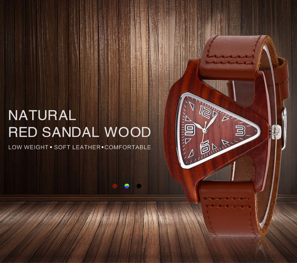 Black Ladies Quartz Watches Female Bamboo Leather Wristwatch