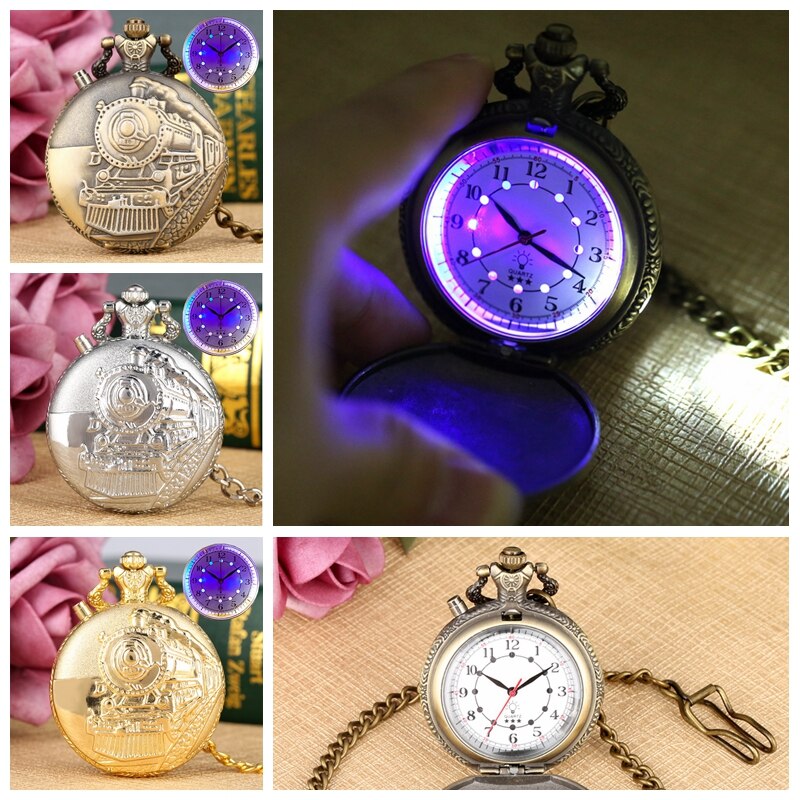 LED Flash Luminous Vintage Dial Quartz Pocket Watch