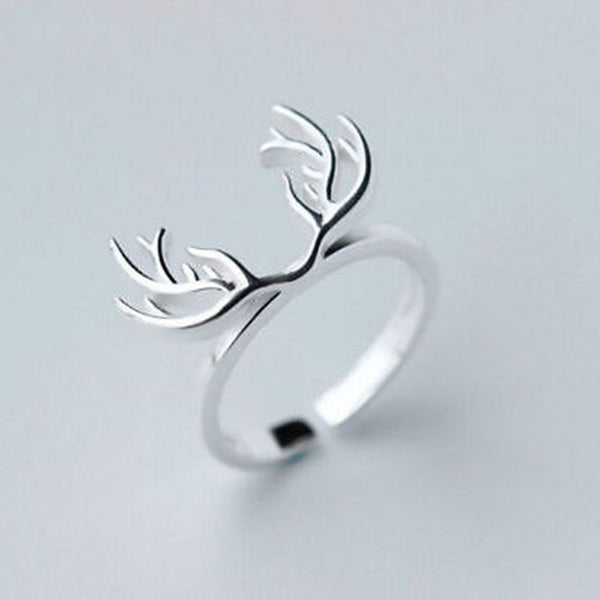 Fashion Women Opening Finger Ring Elegant Deer Antler Adjustable Ring