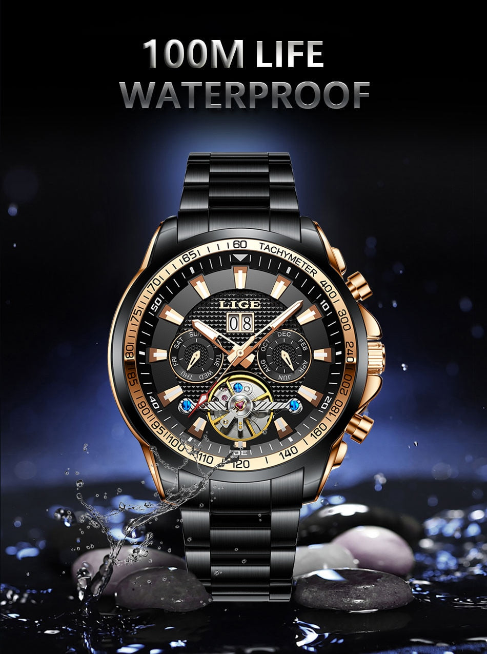 Sapphire Glass Automatic Watch Men  Full Steel Sport Mechanical Watch