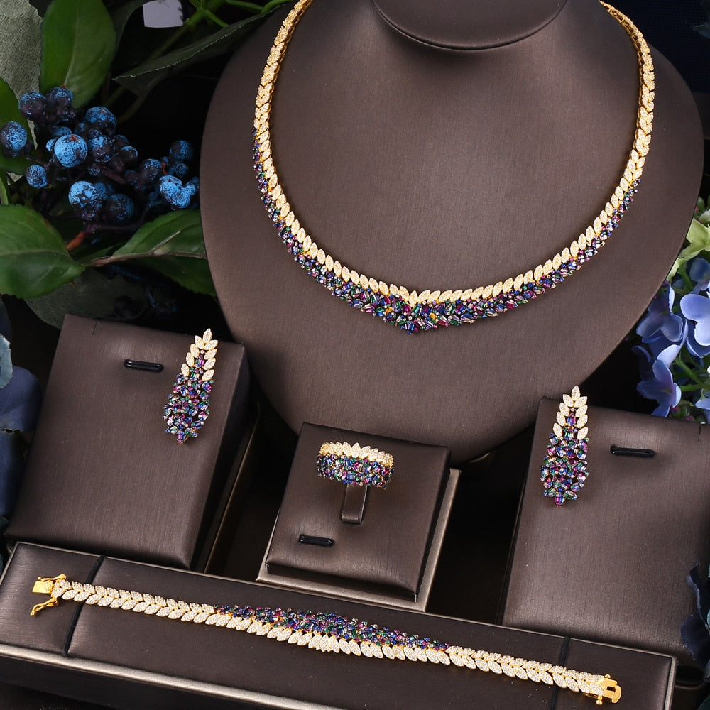 4pcs Bridal Zirconia Full CZ Crystal Wedding Jewelry Sets