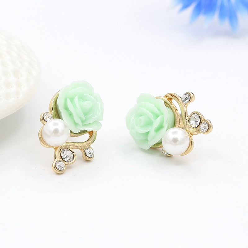 Women's rose Flower Rhinestone Shell Bead Earrings