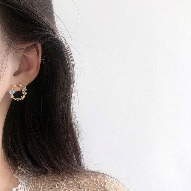 New Arrival Classic Round Pink Green Crystal Stud Earrings