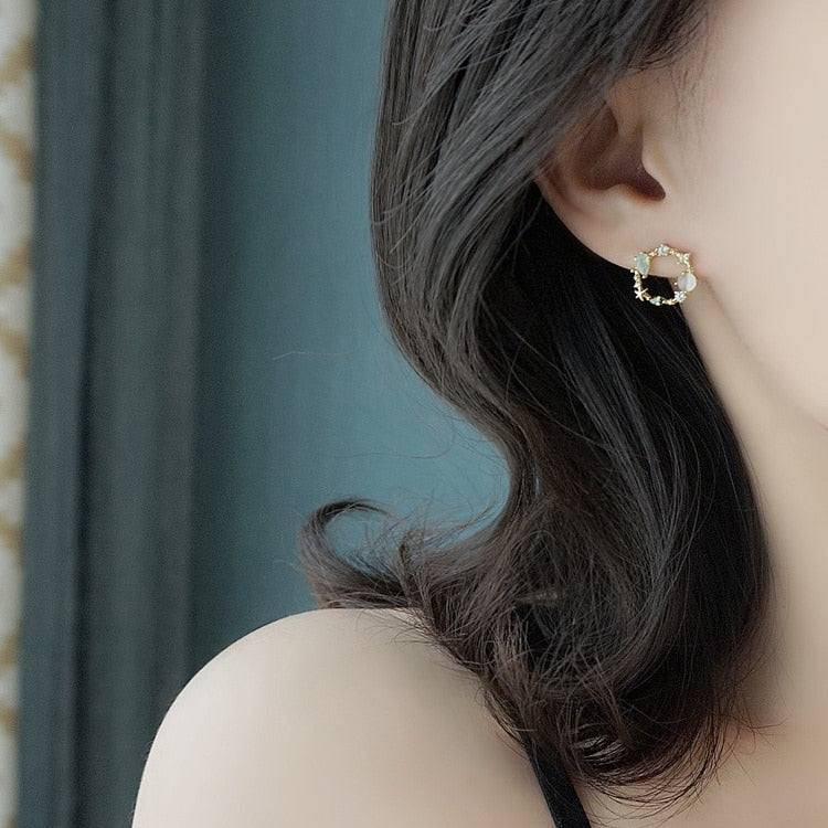 New Arrival Classic Round Pink Green Crystal Stud Earrings