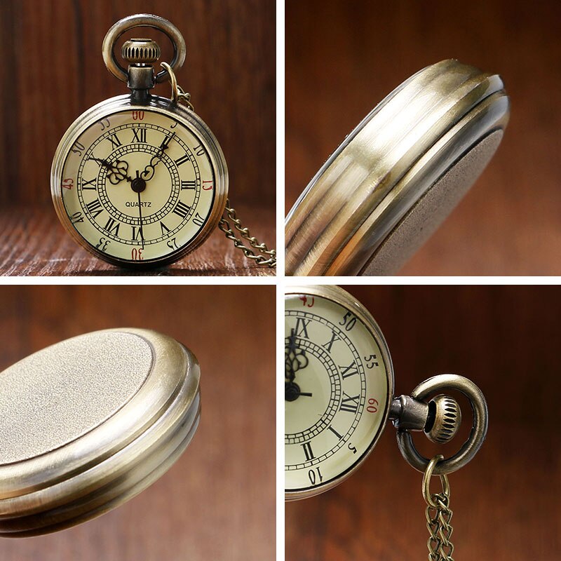 Bronze Roman Pocket Watch Antique Numerals Chain Necklace Pendant