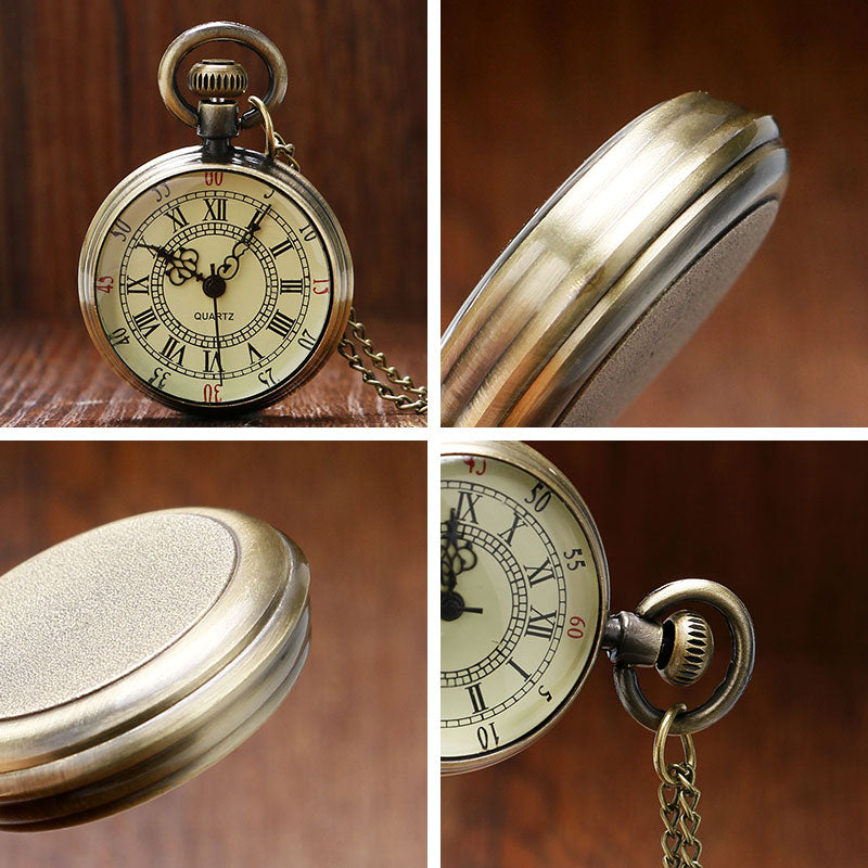 Bronze Roman Pocket Watch Antique Numerals Chain Necklace Pendant