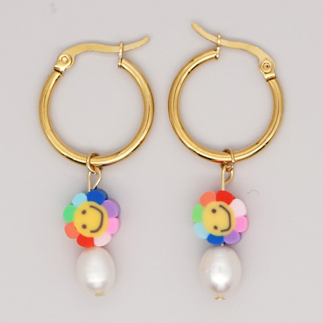 Cute Smiley Face Real Pearl Drop Dangles Earring For Women