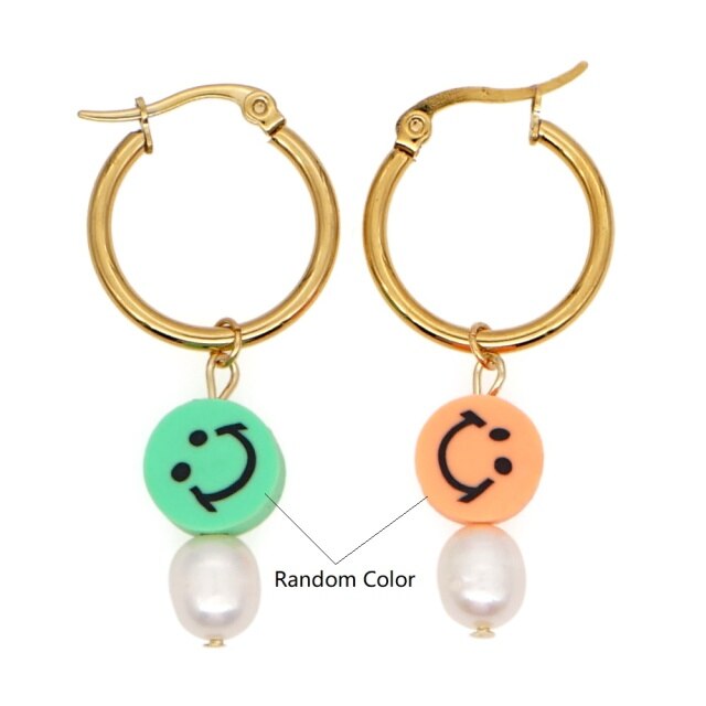 Cute Smiley Face Real Pearl Drop Dangles Earring For Women