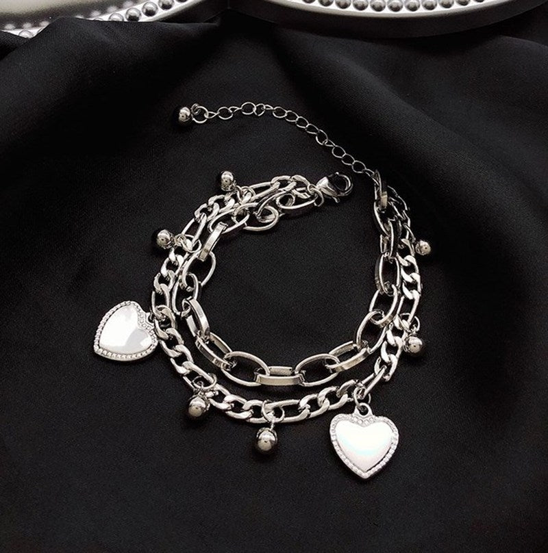 Double Layered Linked Chain Heart Bracelets for Women