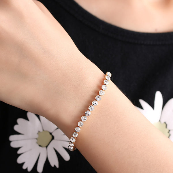 Pulseras elásticas de cristal con cadena de mano y brillo para mujer