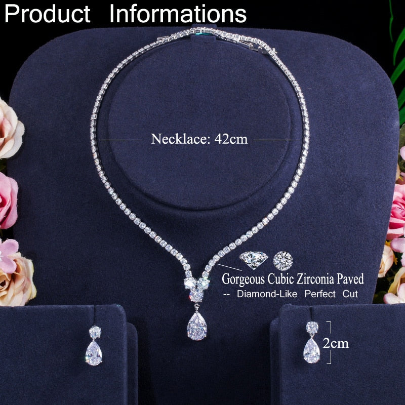 Zircons Fashion Cubic Zirconia Water Drop Necklace and Earrings Jewelry Sets