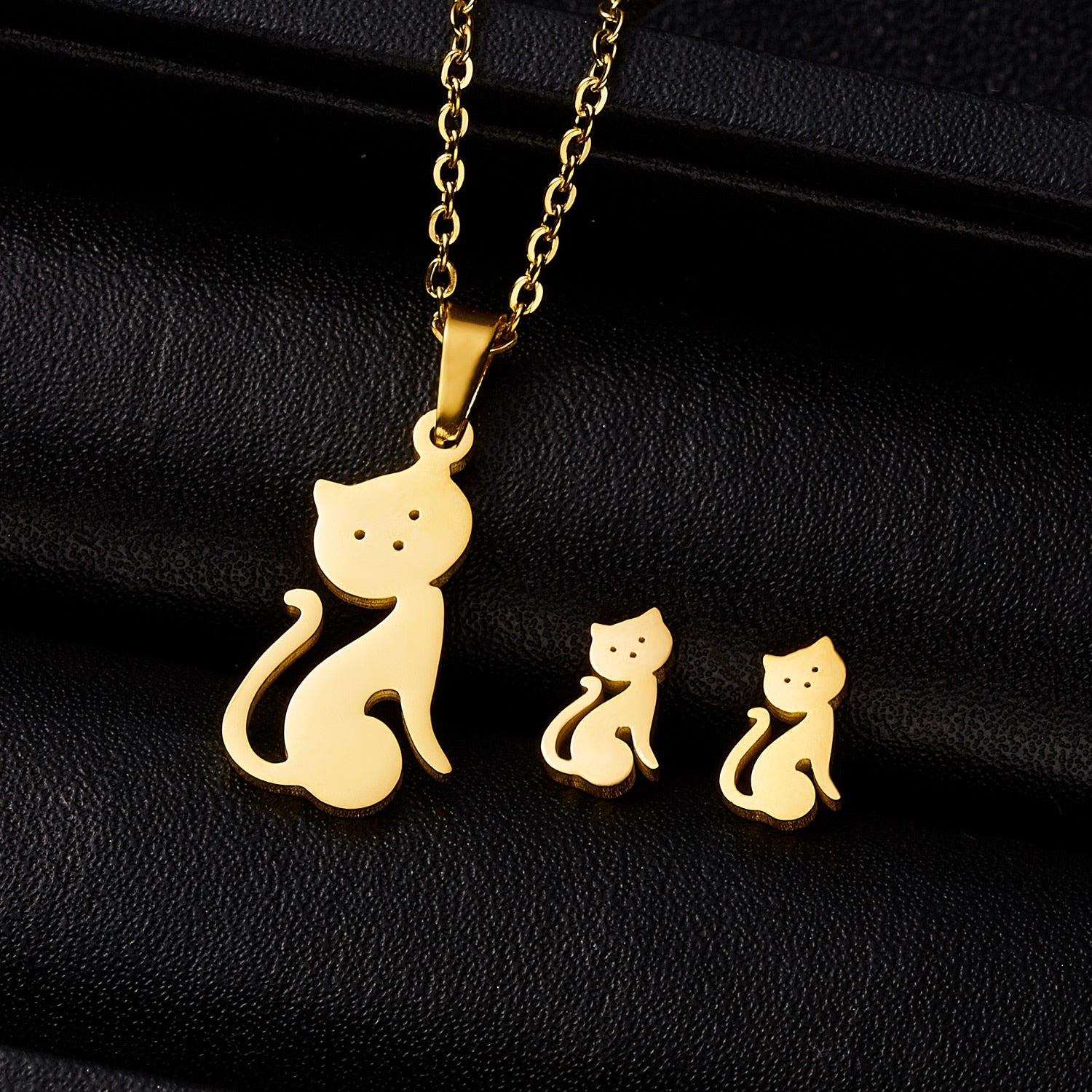 Classic Stainless Steel Pendant Necklace Earrings Sets
