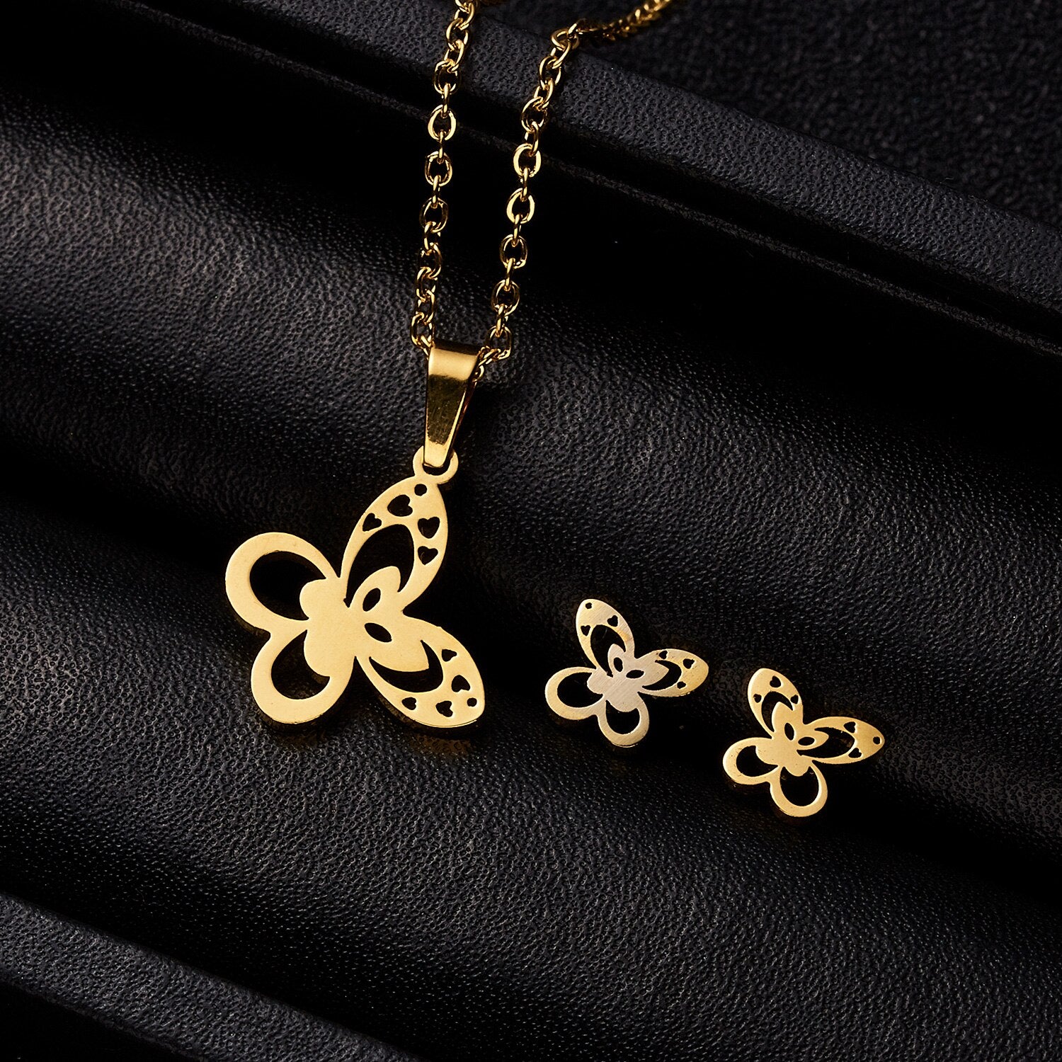 Classic Stainless Steel Pendant Necklace Earrings Sets