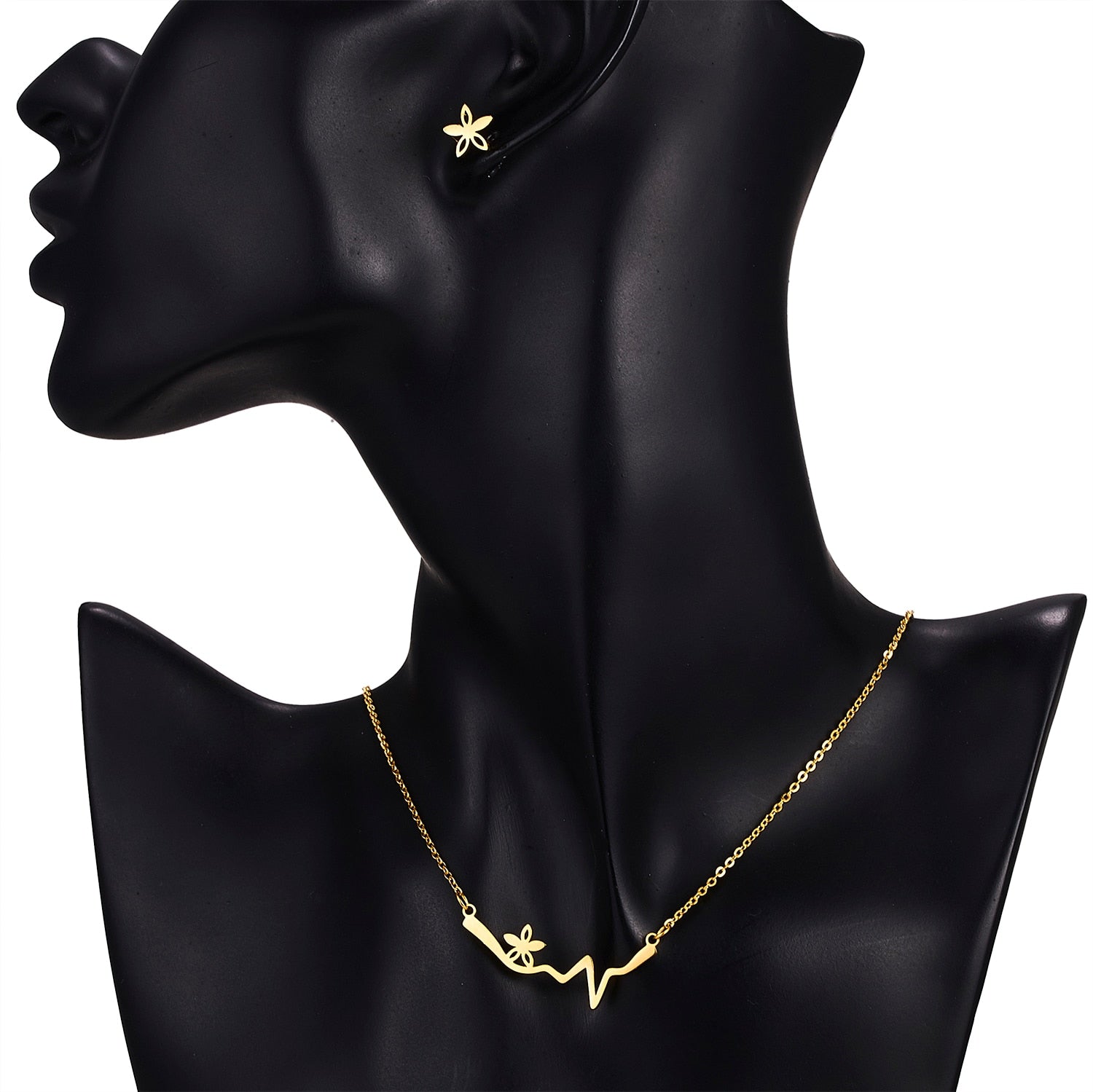 Classic Stainless Steel Pendant Necklace Earrings Sets